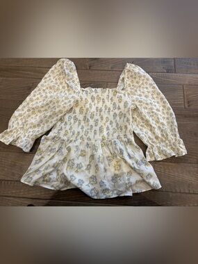 French Connection White Floral Smocked Peasant Top